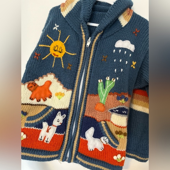 Handmade Peruvian alpaca style knit hoodie - Picture 5 of 6